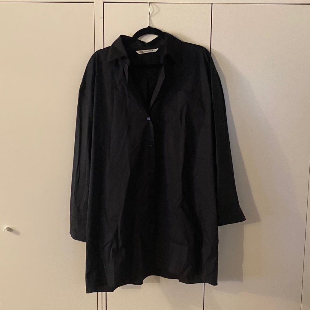 Zara black poplin oversized button up